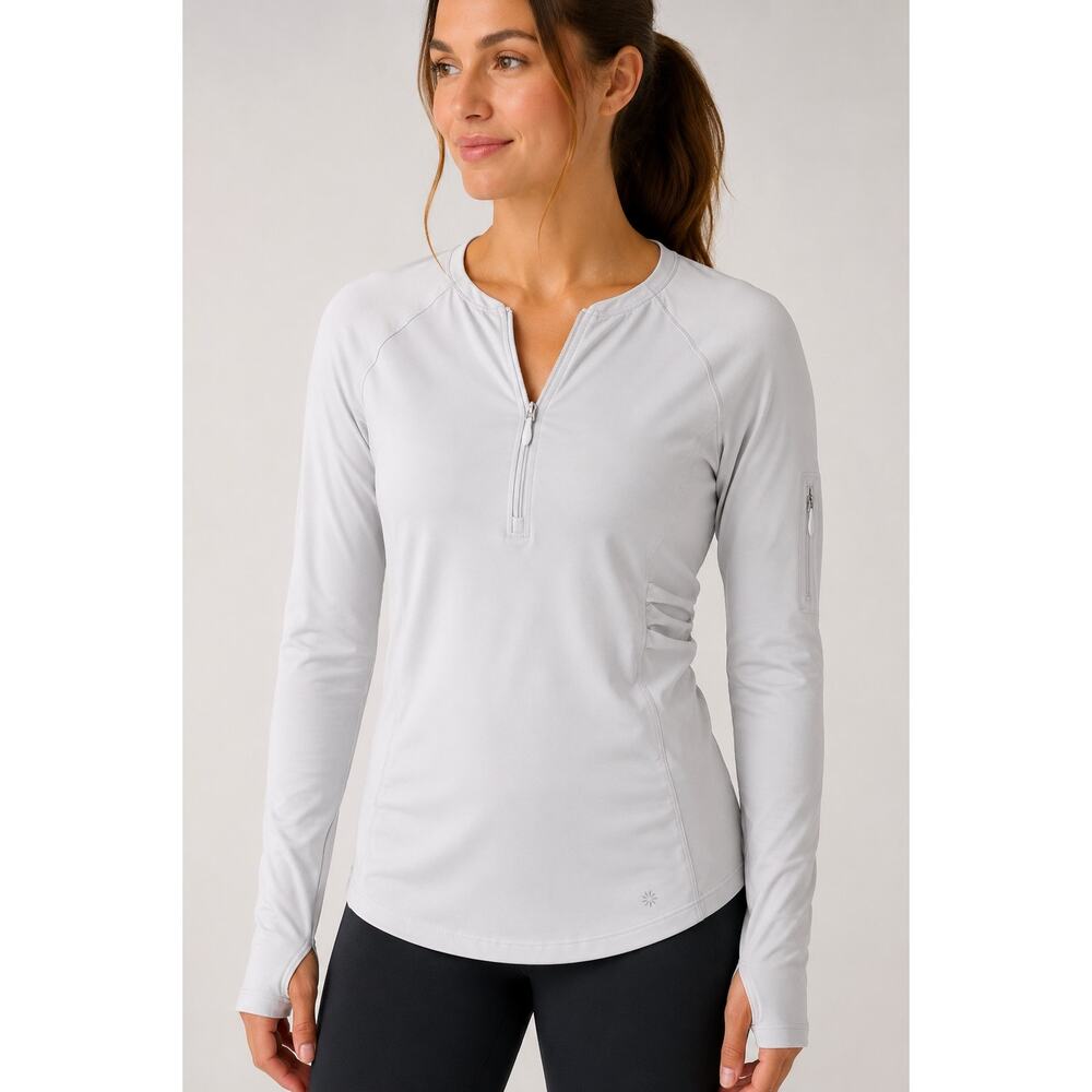 Athleta White Long Sleeve Athletic Zip Top Women’s Medium Thumbhole Activewear
